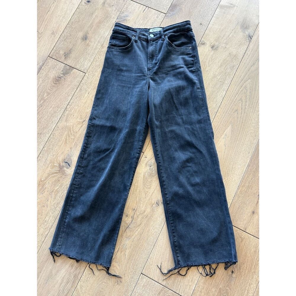 Reformation Emma High Rise Wide Leg Wash Black Raw Hem Jeans Women’s 28